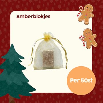 X-MAS AMBERBLOKJES MET ORGANZA ZAKJES VERPAKT PER 50st